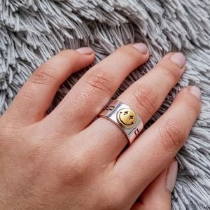 COPY - Silver Smile Face Rings,Boho Ring,Jewelry, Mens Ring ( Adjustable ) Ring…
